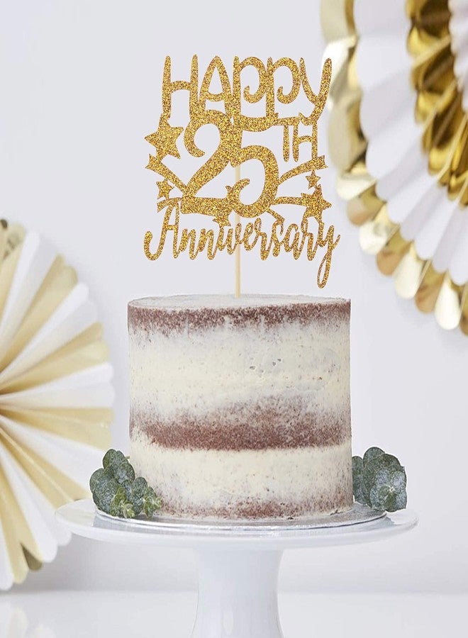 Festiko® Gold Glitter Happy 25th Anniversary Cake Topper for Wedding & Birthday Parties - Image 2